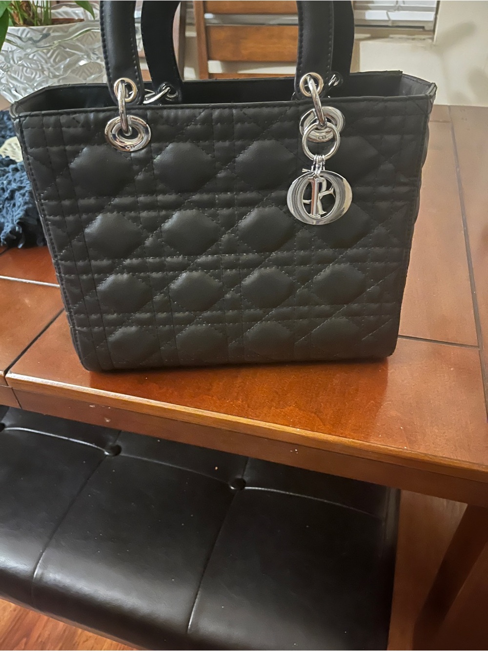 Women’s Quilted Black Tote Bag with Silver Hardware